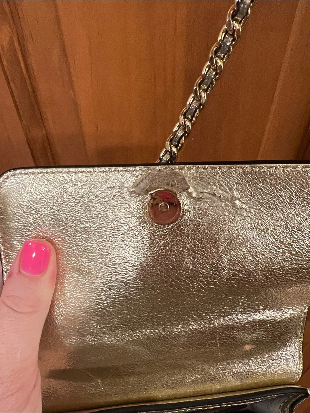 Tory Burch Gold Leather Chain Strap Crossbody